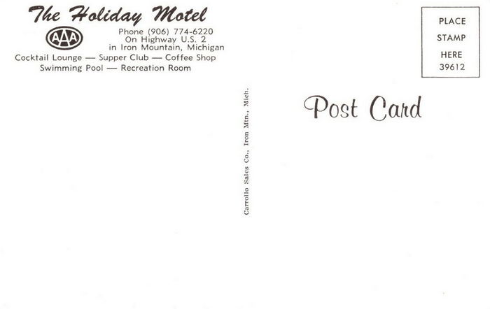 Holiday Motel (Econo Lodge Inn & Suites) - Vintage Postcard Back (newer photo)